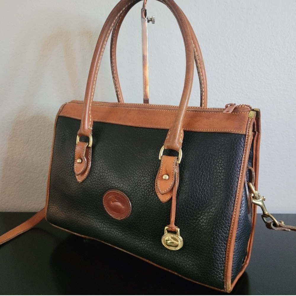 Dooney & Bourke Black and Brown Leather Satchel - Vintage